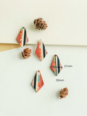 10PCS Geometric Stripes Splicing Collision Resin Wood Charm Accessories, Boho Wooden Earring Findings, Earring Making Finding JT089