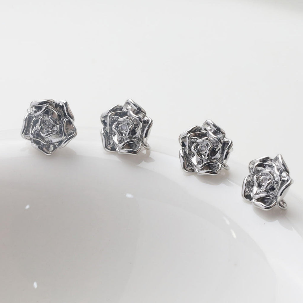 Flower Earring Post with loop, 14K Gold/Silver, S925 Silver Pin Nickel Free Earrings, Flora Ear Stud with Loop GZ754