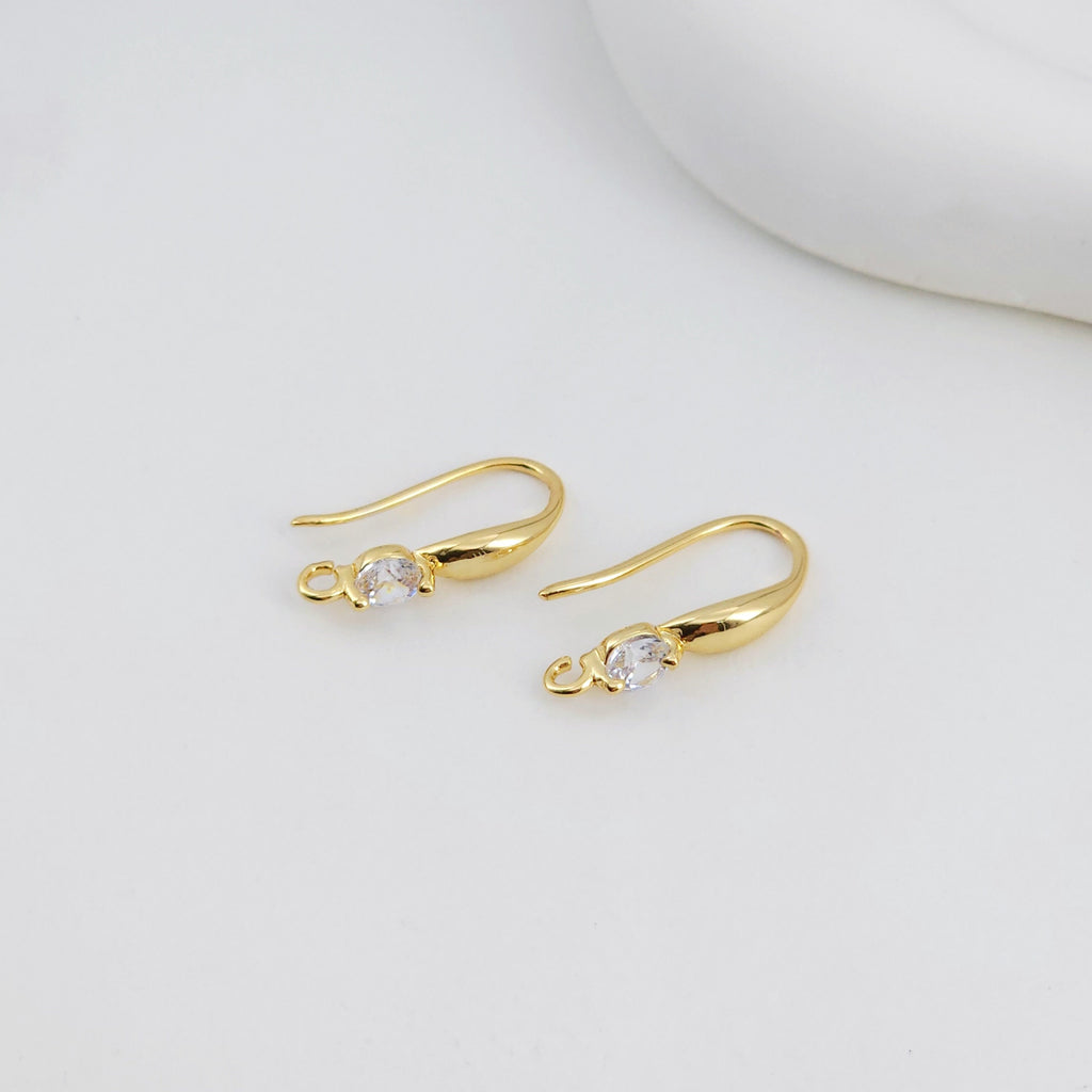 18K Gold Plated Ear Wires, Round Cubic Pave Earring Hooks, Nickel Free, Fish Hooks, Ear Wires for Jewelry Making D0138