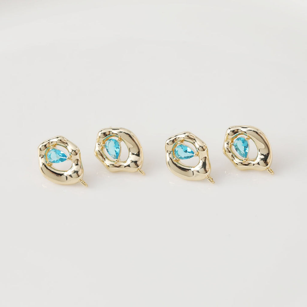Irregular Zirconia Earring Post, 14K Gold/Silver, Blue CZ, S925 Silver Pin Nickel Free Earrings, Eye Shape Ear Stud with Loop BB032