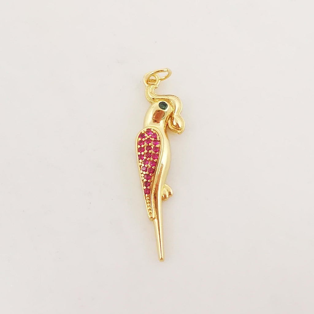 Bird Charm, CZ Pave Pendant, Woodpecker, Flamingo Pendant, 18K Gold Plated, Necklace Making Charm, Jewelry Findings S20318