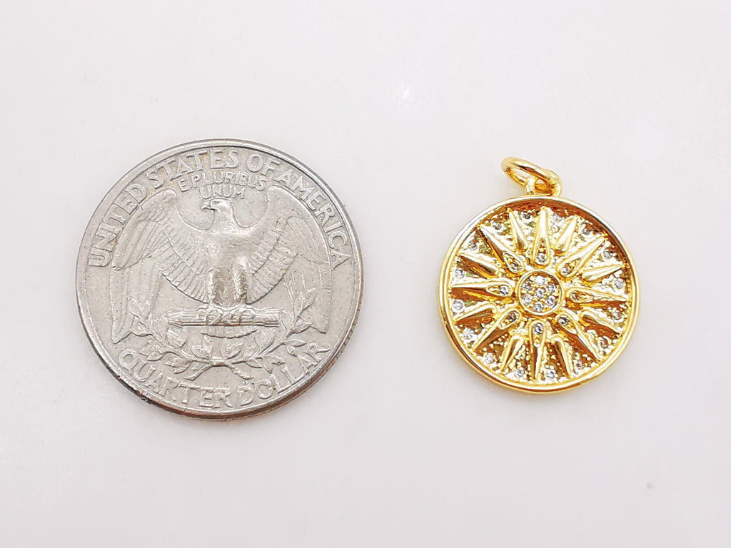 Dije de sol dorado, colgante redondo de sol con rayos, chapado en oro de 18 quilates, para hacer collares, accesorios de joyería