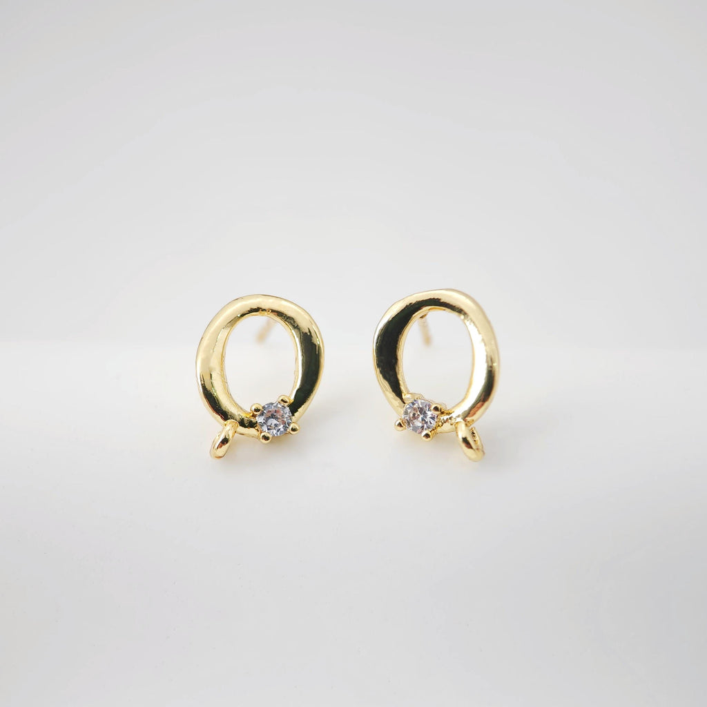 2pcs 18K Gold Hammered Circle Post With Loop, S925 Silver Pin, Oval Stud Earring Nickel Free, Hypoallergenic Earring Findings D0233