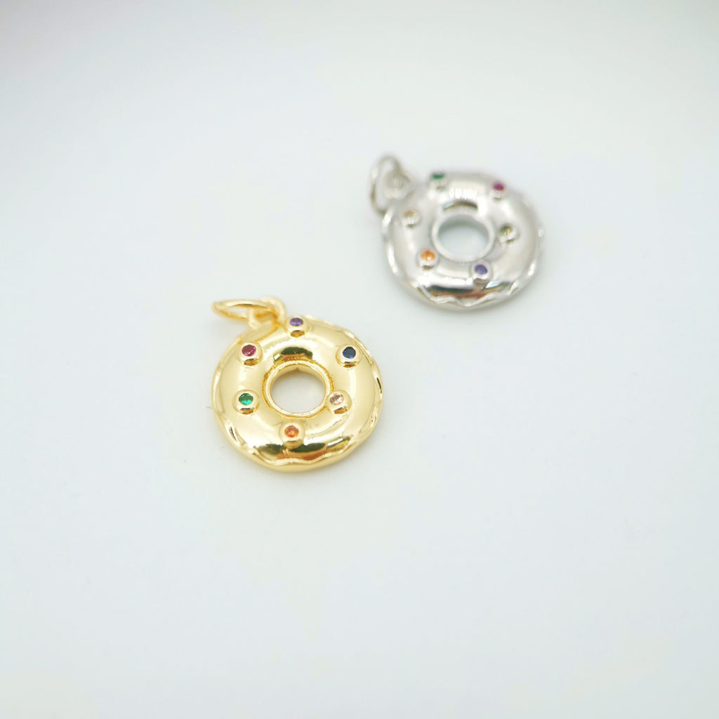 Dijes de donas, colgante de comida cúbica transparente, chapado en oro de 18 quilates, para hacer collares y pendientes, 12 mm, accesorios de joyería S759