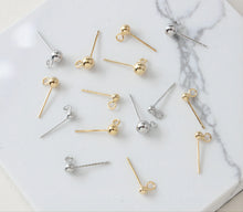 Load image into Gallery viewer, 10pcs Ball Ear Post With Side Loop, S925 Silver Ear Pin Nickel Free Earrings, Gold/Silver Ear Stud, Hypoallergenic Earring Findings G006
