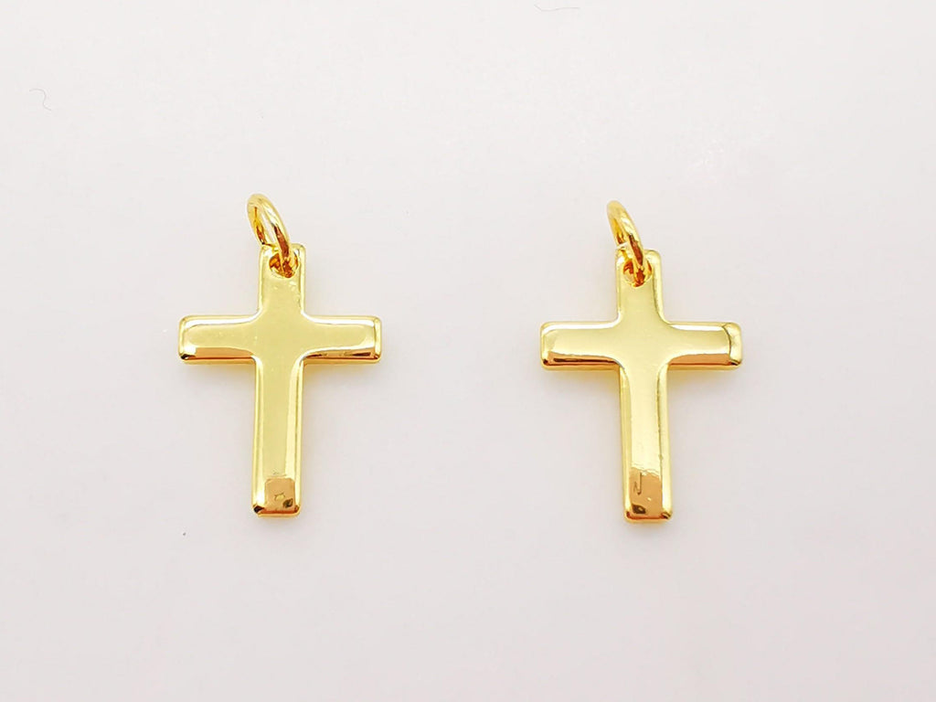 Gold Cross Charms, 18K Shiny Gold Plated, Necklace Earring Making Charms, 13x10mm, Religion Jewelry Findings S825