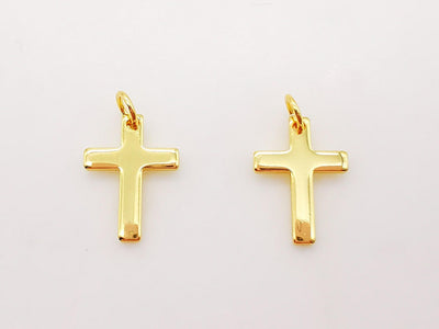 Gold Cross Charms, 18K Shiny Gold Plated, Necklace Earring Making Charms, 13x10mm, Religion Jewelry Findings S825