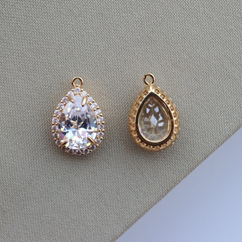20pcs- Crystal Tiny Teardrop Charms, 14K Gold Plated Teardrop Pendant, 13x18mm, Jewelry Findings JY092-F077