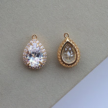Load image into Gallery viewer, 20pcs- Crystal Tiny Teardrop Charms, 14K Gold Plated Teardrop Pendant, 13x18mm, Jewelry Findings JY092-F077