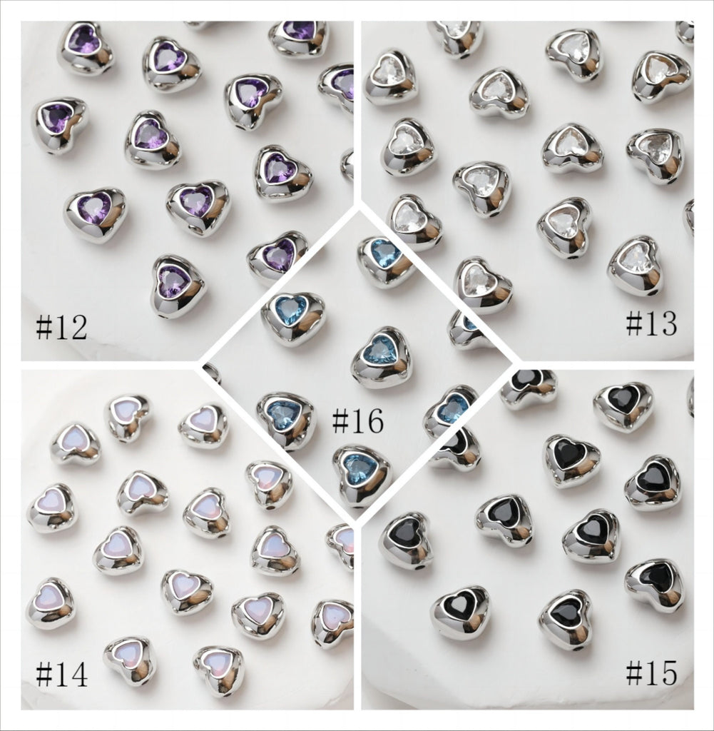 Heart Spacer Beads, 14K Gold, Silver Plated, CZ Pave Beads, Heart Pendant, Jewelry Making Supplies GZ413