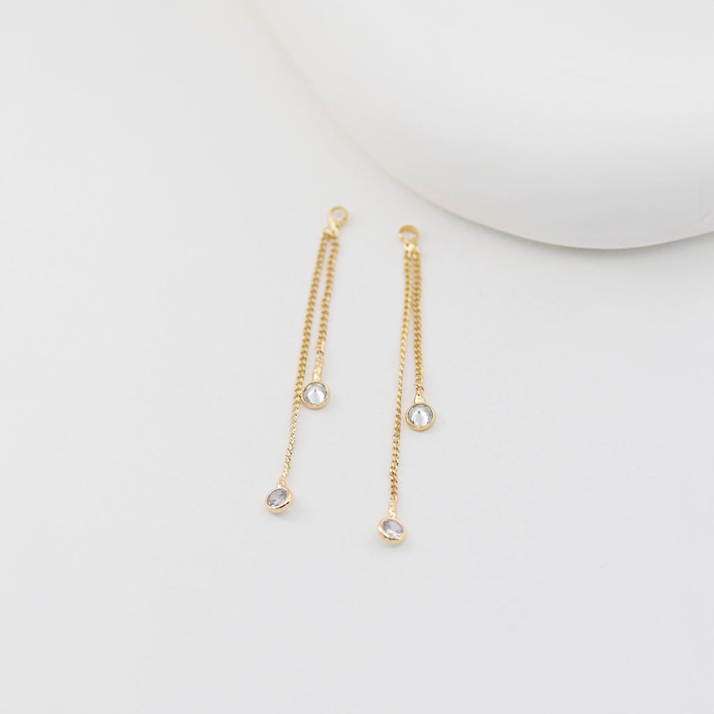 Gold Chain Tassel Pendant, CZ Pave Chain Charm, Cubic Zirconia, 18K Gold Plated Earring Chain Pendant, Earring Findings ZX358