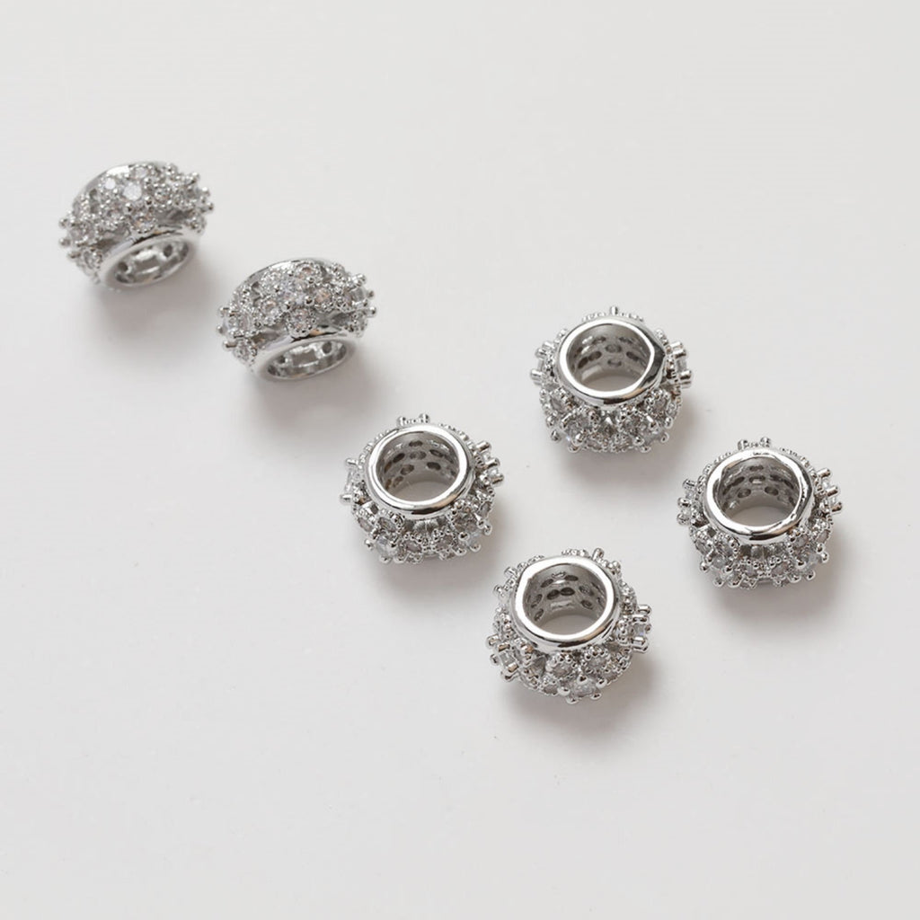 Cuentas espaciadoras con forma de flor de circonita pavé, chapadas en oro y plata de 14 quilates, cuentas redondas, delicadas cuentas para hacer aretes, accesorio de joyería GZ267