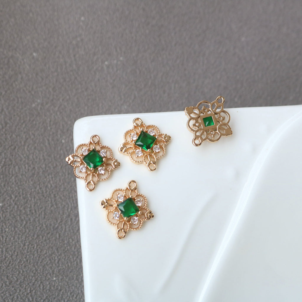 10pcs Flower Connector, Cubic Zircon Crystal Pendant, Bracelet Necklace Pendant, 14K Real Gold Plated, Jewelry Findings HL110-F008