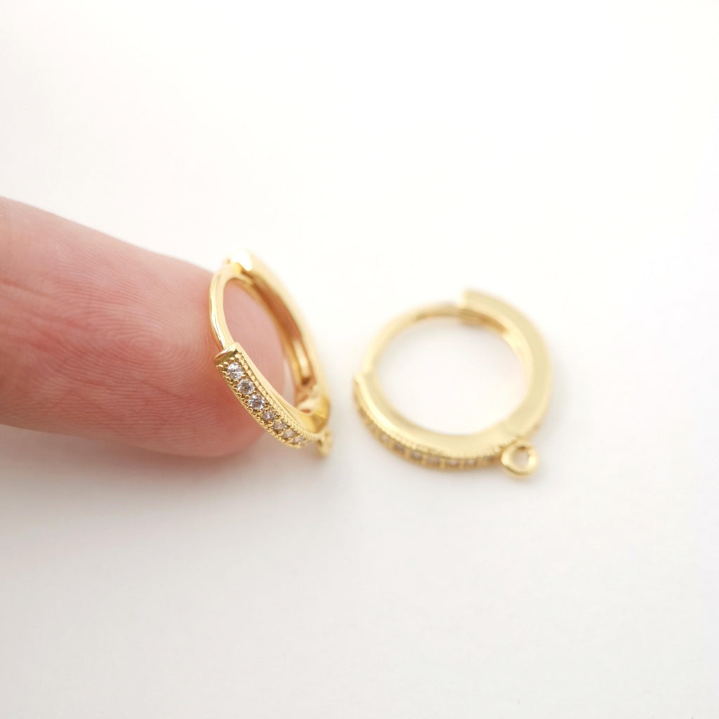 6PCS Crystal Cubic Ear Hoops, 15x16mm 18K Gold Plated Leverback Earrings, Huggie Hoops Earrings, earring findings for Jewelry Making S832