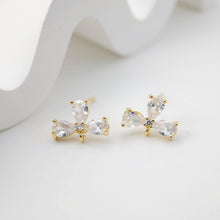 Load image into Gallery viewer, Cubic Zirconia Flower Post Earrings, Gold Plated Earring Post with Loop, Hypoallergenic, Handmade Earring Finding,DIY Earring Supplies D0241