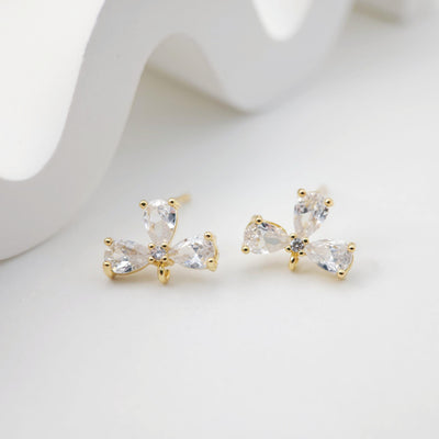 Cubic Zirconia Flower Post Earrings, Gold Plated Earring Post with Loop, Hypoallergenic, Handmade Earring Finding,DIY Earring Supplies D0241
