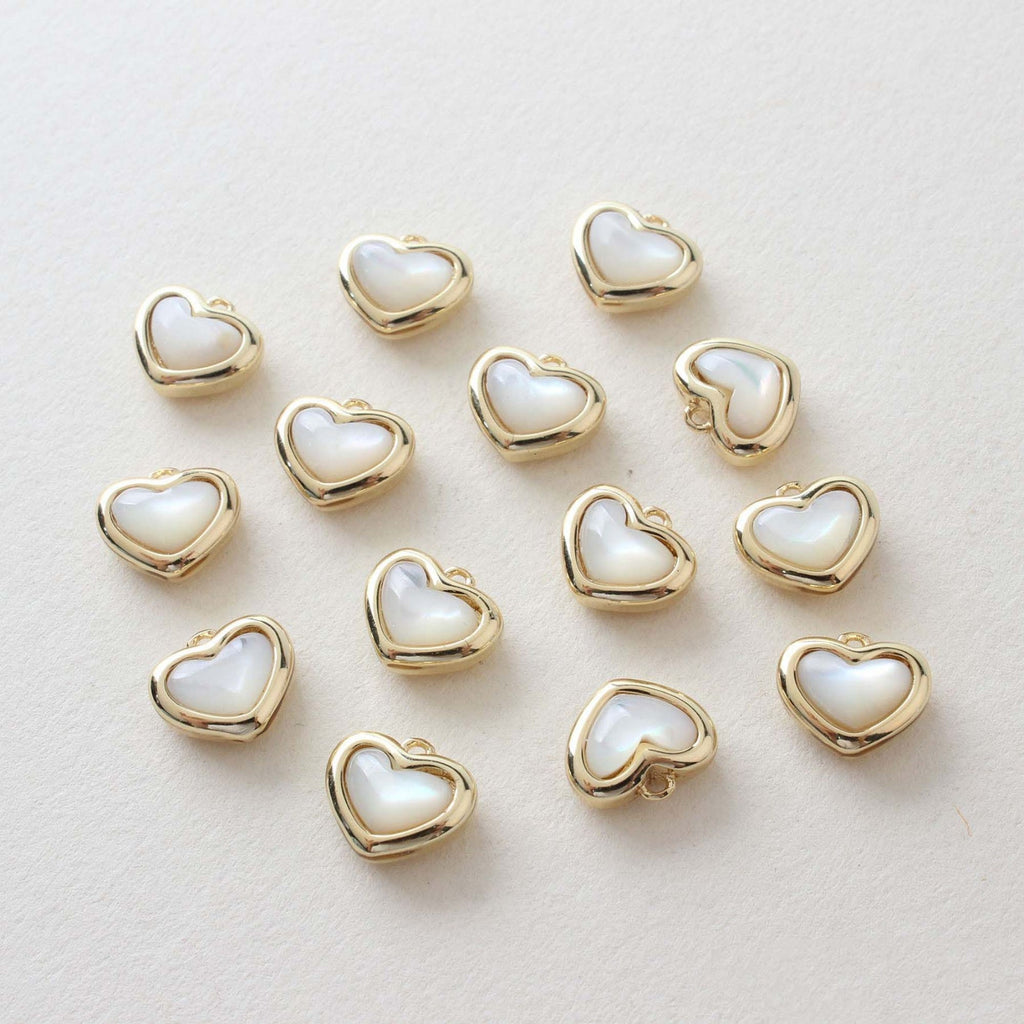 Dainty Heart Charm, Mother of Pearl Charm, 11mm, 14K Gold/Silver Plated Heart Charm for Jewelry Making GZ337
