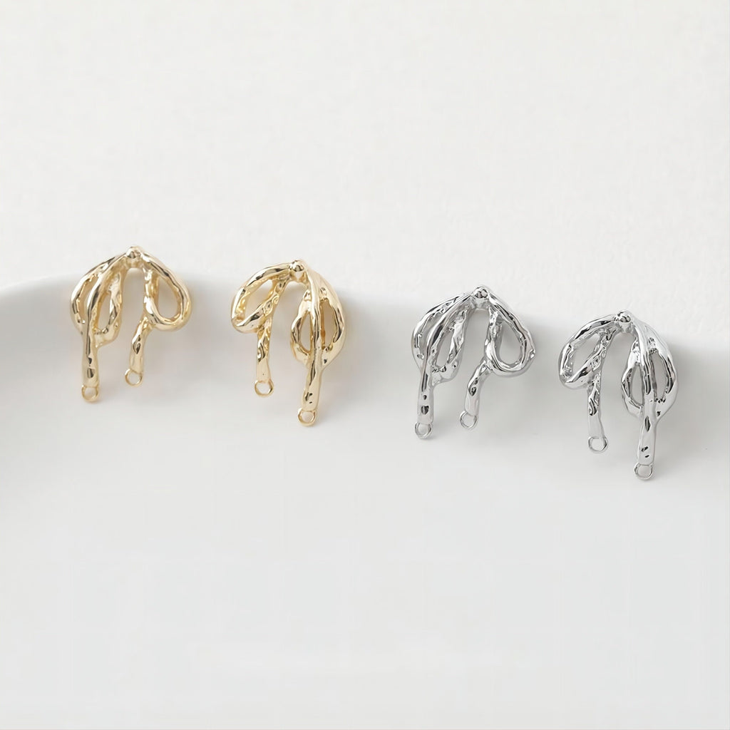 Hammered Bow Tie Earring Post, 14K Gold/Silver, S925 Silver Pin Nickel Free Earrings, Bow Tie Ear Stud with Loop GE008