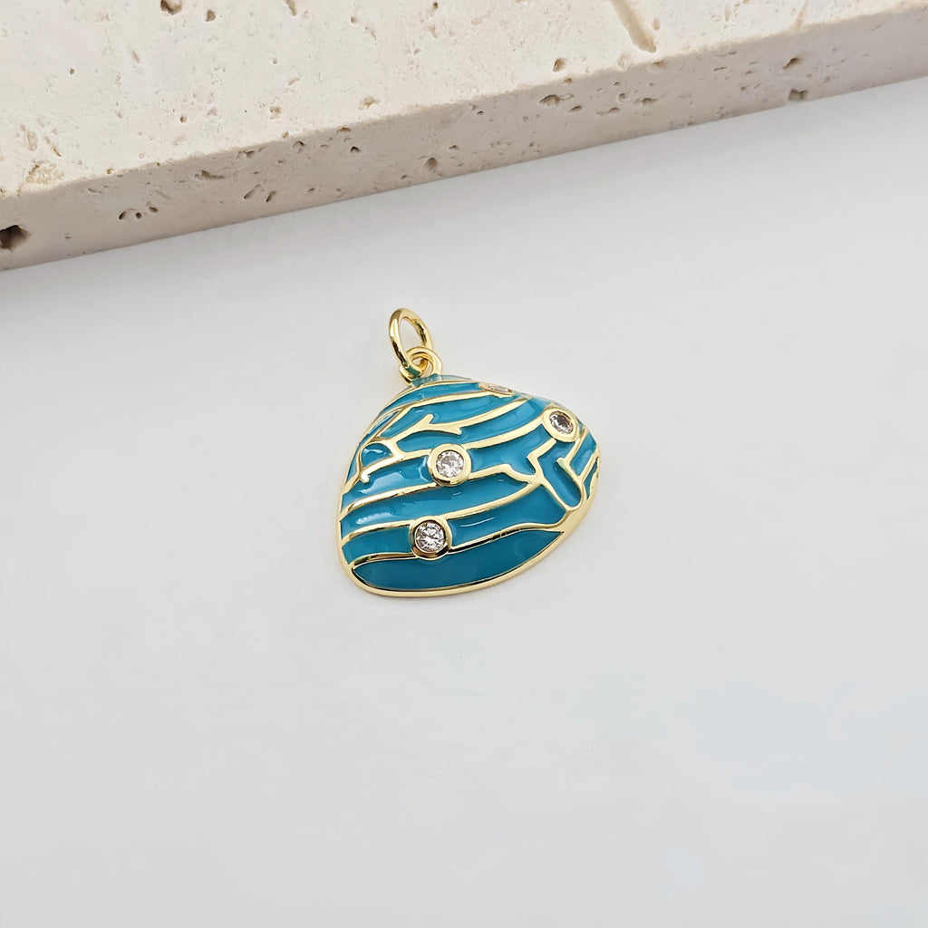 Enamel Shell Charms, 18K Gold Plated Charm, Cubic Zirconia Pave Charm, Jewelry Making Pendant S1288