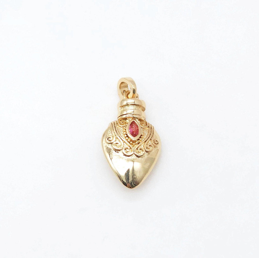 Vintage Gold Bottle Charms, 18K Real Gold Plated Pave CZ Bottle Pendants, Vintage Necklace Making Charms S20450