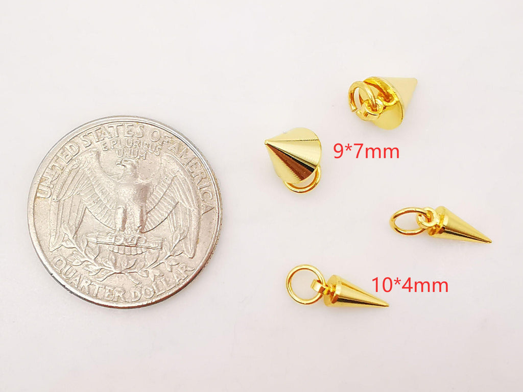 Dainty Gold Spike Charms, 18K Gold Plated Pendants, Earring Necklace Making Charms, 10mm, Jewelry Findings S802