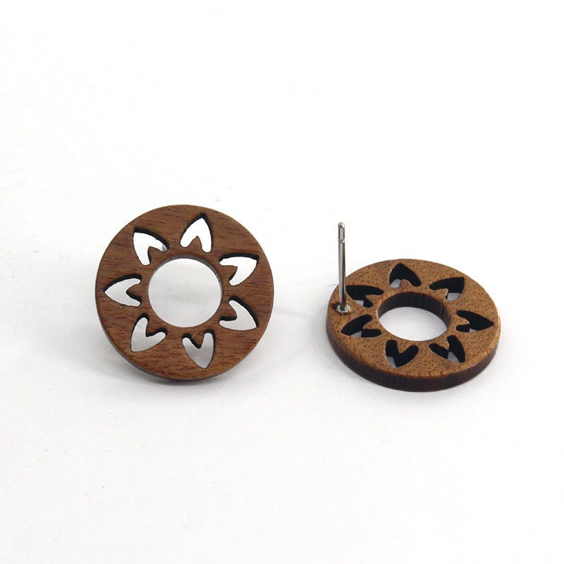 10PCS Wooden Flower Studs Collection, Geometric Wooden Earring Findings, Nickel Free, Earring Finding MY019-JT001