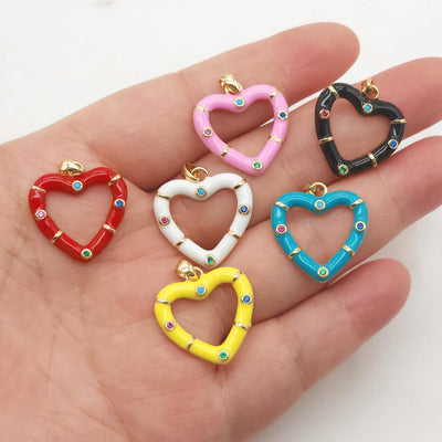 Enamel Heart Charm, 6 Color You Choose, 18K Gold Plated Heart Pendant, 21mm, Necklace Bracelet Making Pendant S20374