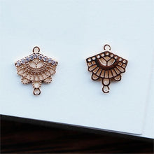 Load image into Gallery viewer, CZ Pave Fan Shape Charm, Cubic Zircon Fan Connector, CZ Earring Charms,Real Gold Plated Brass Earring Charms, Jewelry Findings JY029-F017