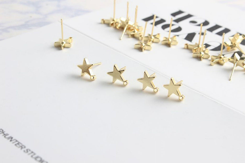 10pcs Gold Star Earring Post With Loop, S925 Silver Ear Pin, Nickel Free Earrings, Ear Stud Loop, Hypoallergenic Earring Findings GZ136