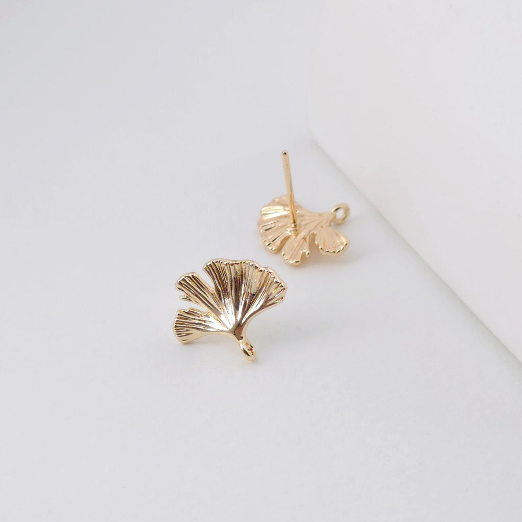 Gold Leaf Earring Post With Loop, Ginkgo Biloba Post, Nickel Free Earrings, Ear Stud Loop, Hypoallergenic Earring Findings ZX313