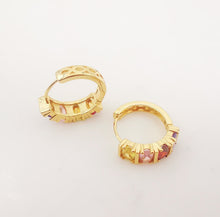 Load image into Gallery viewer, Cubic Ear Hoops Multicolor Pave Crystal , 20mm, 18K Gold Plated Leverback Earrings, Huggie Hoops Earring S1059