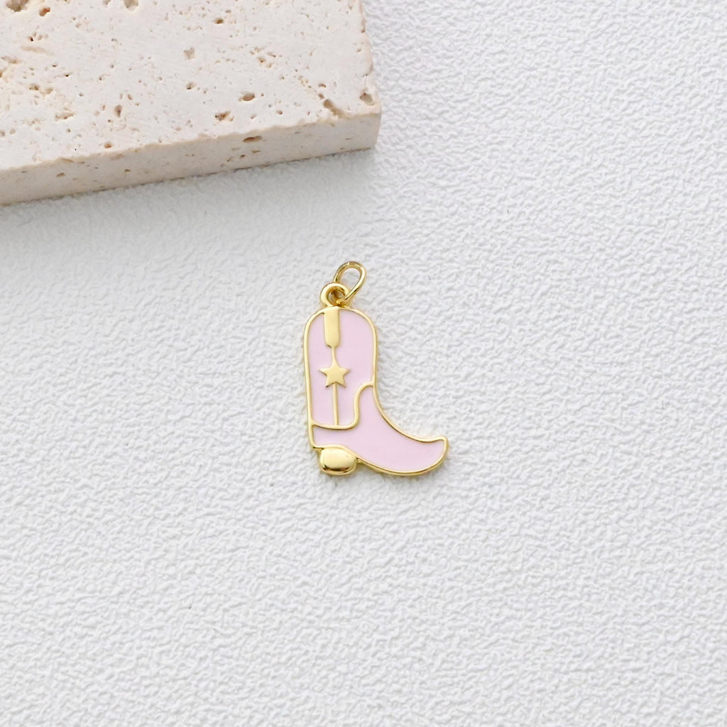 Colgante de botas de vaquero, dijes de botas de lluvia esmaltadas, dijes de botas chapados en oro de 18 quilates, fabricación de pulseras y collares, accesorios de joyería S1346