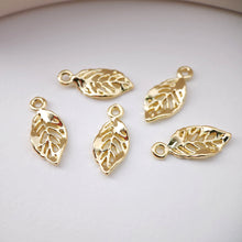 Load image into Gallery viewer, Gold Leaf Charm, 18K Real Gold Plated Brass Earring Charms, Jewelry Findings D0081