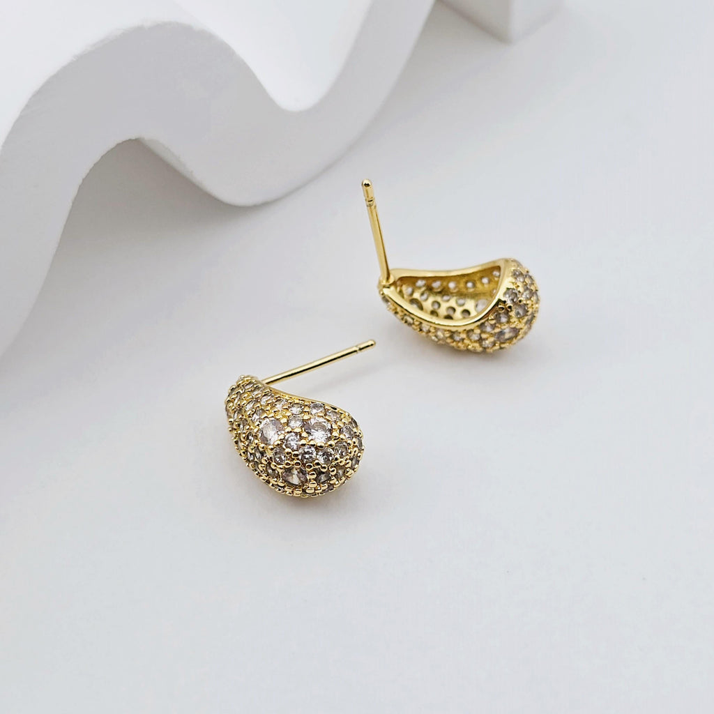 18K Gold Drop Post Earring, CZ Pave, 15*8.3mm, Stud Earring Nickel Free, Hypoallergenic Earring Findings S1244