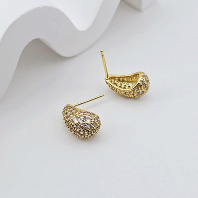 18K Gold Drop Post Earring, CZ Pave, 15*8.3mm, Stud Earring Nickel Free, Hypoallergenic Earring Findings S1244