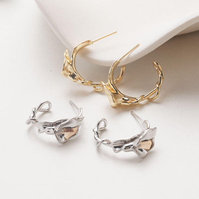 C-Shaped Trumpet Earrings With Loop, 14K Gold/Silver Plated, S925 Silver Ear Pin Nickel Free Earrings, Twist Wrap, Earring Findings GZ734