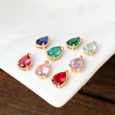 10pcs- Crystal Tiny Teardrop Charms, 14K Gold/Silver Plated Teardrop Pendant, 6x8mm, Jewelry Findings HL100-F053