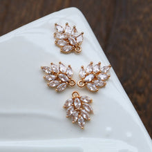 Load image into Gallery viewer, CZ Pave Leaf Charm, Cubic Zircon Crystal Leaf Pendant, CZ Earring Charms,  Real Gold Plated Brass Earring Charms, Jewelry Finding ZR004-F046