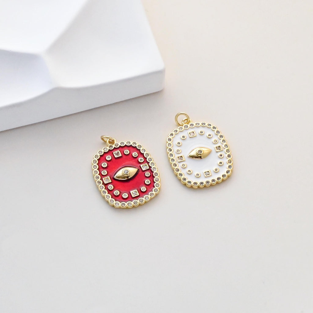Square Charms, Enamel Devil Eye Charm, 18K Gold Plated Eye Pendant, For Necklace And Earrings Making Charm, Jewelry Findings S1343