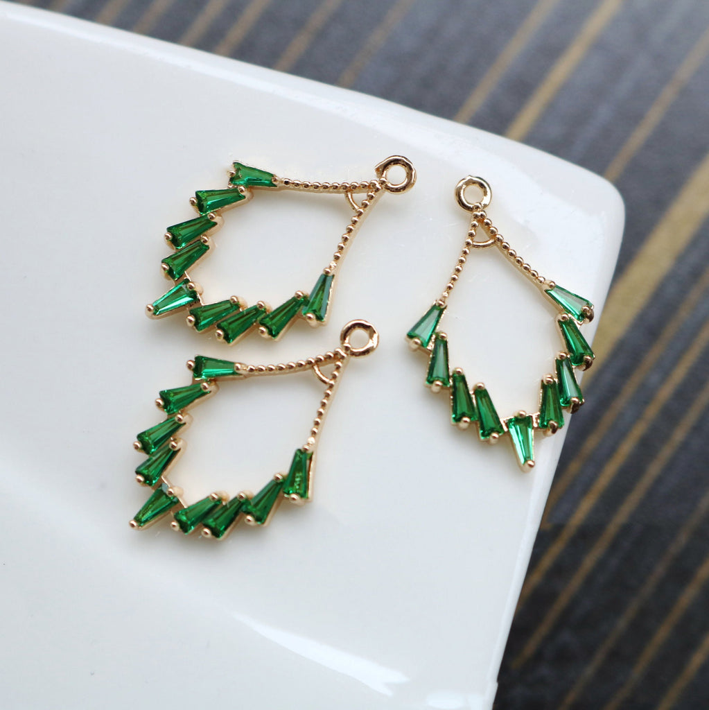 CZ Pave Fan Shape Charm, Cubic Zircon Crystal Fan Pendant, CZ Earring Charms,  Gold Plated Brass Earring Charms, Jewelry Findings HL058-F035