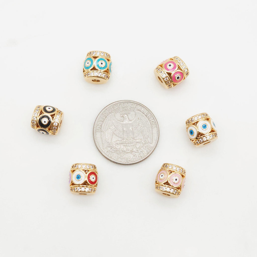 Barrel Column Beads, Spacer Beads, Enamel Evil Eye Beads, 18K Gold Plated Bracelet Necklace Making Jewelry Finding S20350
