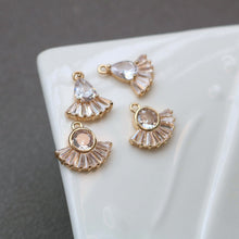 Load image into Gallery viewer, CZ  Fanshaped Charm, Cubic Zircon Crystal Crown Pendant, CZ Earring Charms, Gold Plated Brass Earring Charms, Jewelry Findings HL015-F199