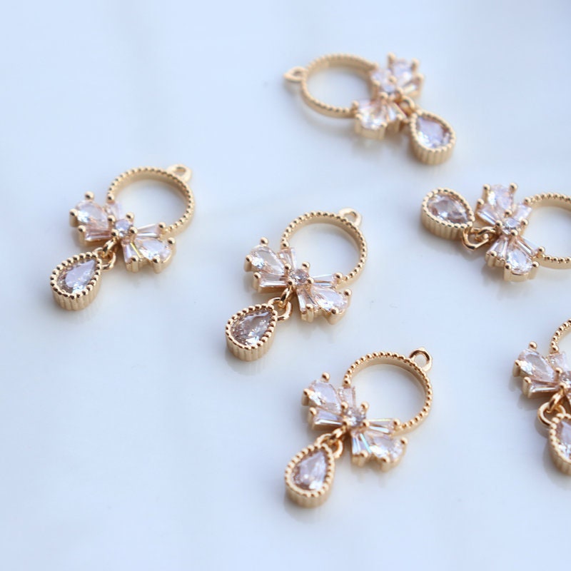 CZ Pave Bow Tie Charm, Cubic Zircon Crystal Bow Tie Pendant,  Necklace Pendant, 14K Real Gold Plated Charm, Jewelry Findings JY012-F010