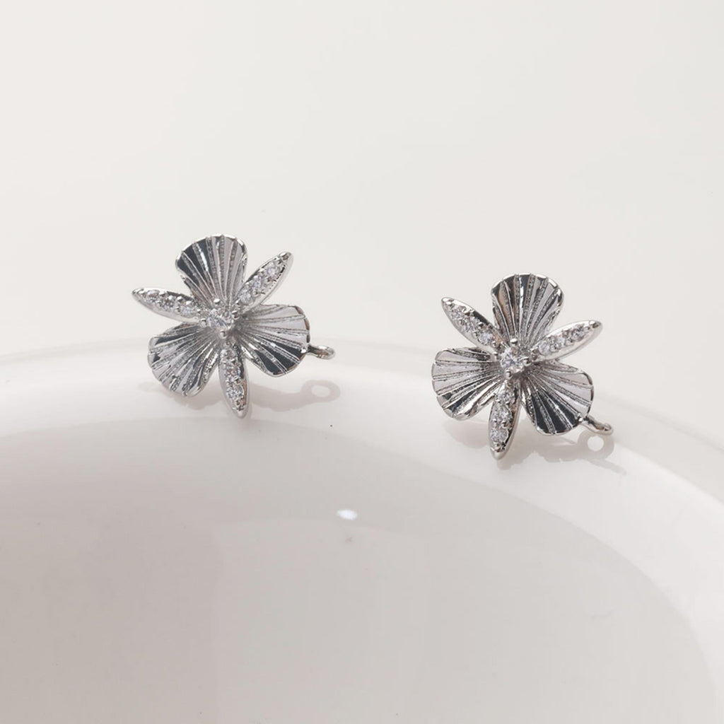 Cubic Zirconia Flower Post Earrings, Gold Plated Earring Post with Loop, Hypoallergenic, Handmade Earring Finding,DIY Earring Supplies GZ765