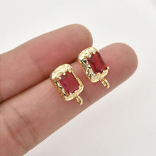 Load image into Gallery viewer, Rectangular CZ Pave Ear Post With Loop, S925 Silver Ear Pin Nickel Free, Gold/Silver Ear Stud, Hypoallergenic Earring Findings LL204