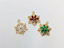 Load image into Gallery viewer, Snowflake Charm, Cubic Zircon Crystal Snowflake Pendant, CZ Earring Charms,  Real Gold Plated  Earring Charms, Jewelry Findings ZR012-F043