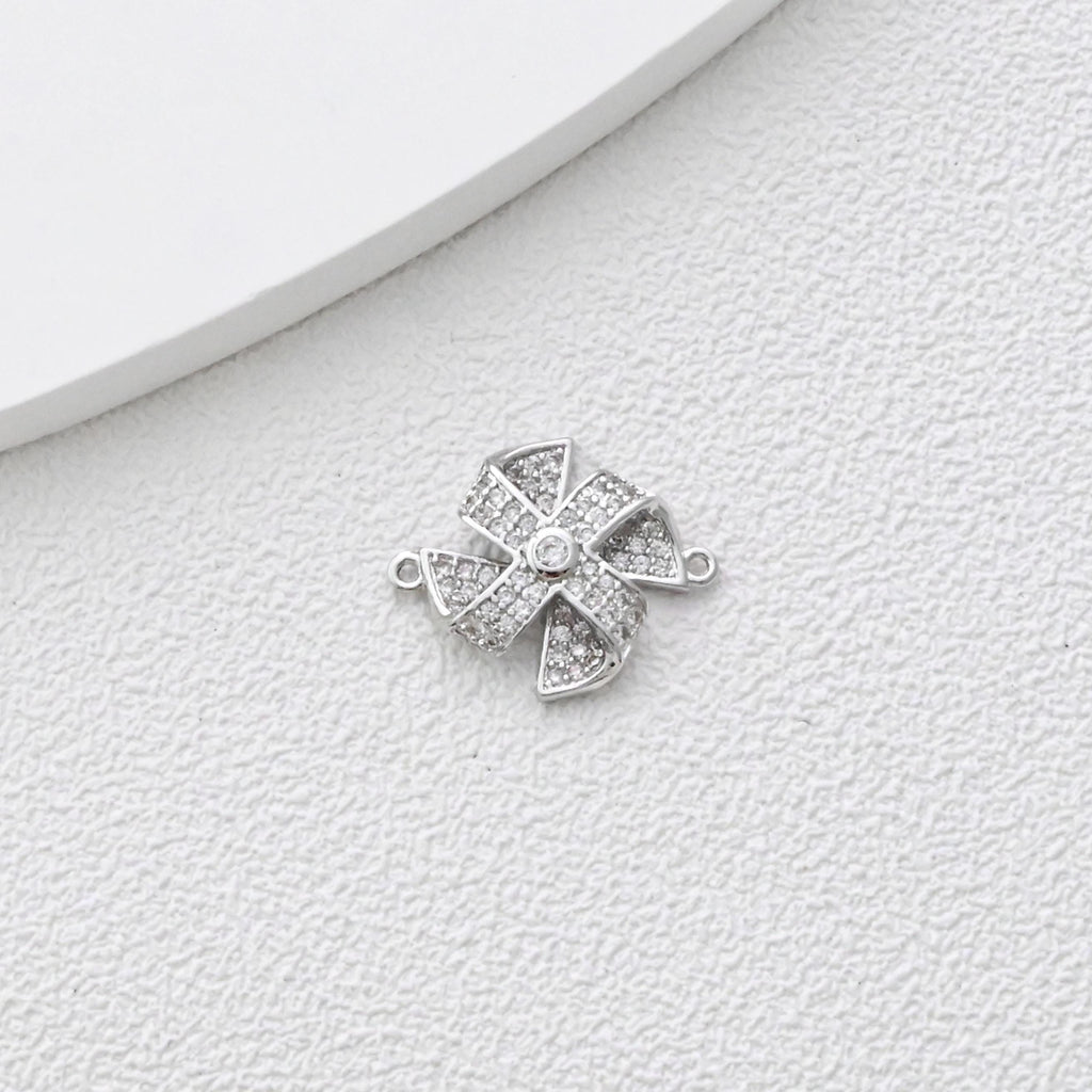 Small Windmill Connector, Gold Plated Windmills,  18K Gold, CZ Pave Charm, Earring Necklace Making Finding S1372