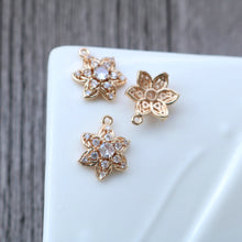 Load image into Gallery viewer, CZ Flower Charm, Cubic Zircon Crystal Flower Pendant, CZ Earring Charms, Gold Plated Brass Earring Charms, Jewelry Findings HL006-F202