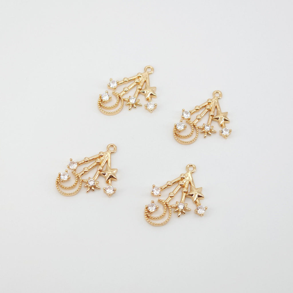 CZ Pave Moon⋆ Charm, Cubic Zircon Crystal Pendant, CZ Earring Charms,  Gold Plated Brass Earring Charms, Jewelry Findings STG043-F180