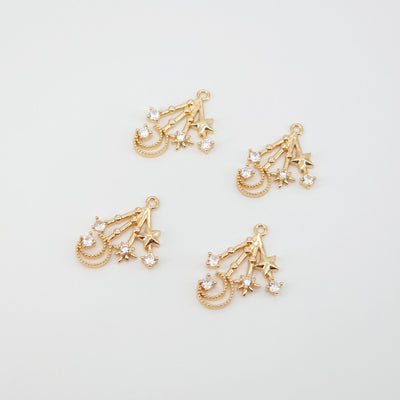CZ Pave Moon⋆ Charm, Cubic Zircon Crystal Pendant, CZ Earring Charms,  Gold Plated Brass Earring Charms, Jewelry Findings STG043-F180